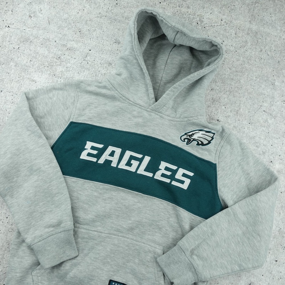 Philadelphia Eagles NFL Team Apparel Hoodie Kids 10-12 Gray Green Pullover